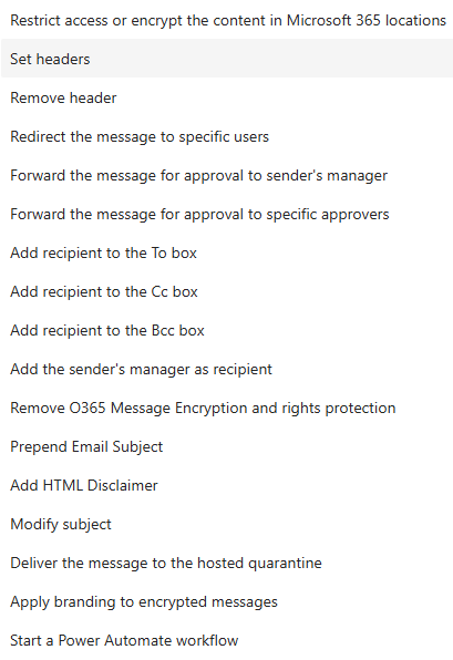 Action options in DLP policy creation for Exchange