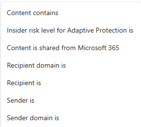 Condition options in DLP policy creation for Teams